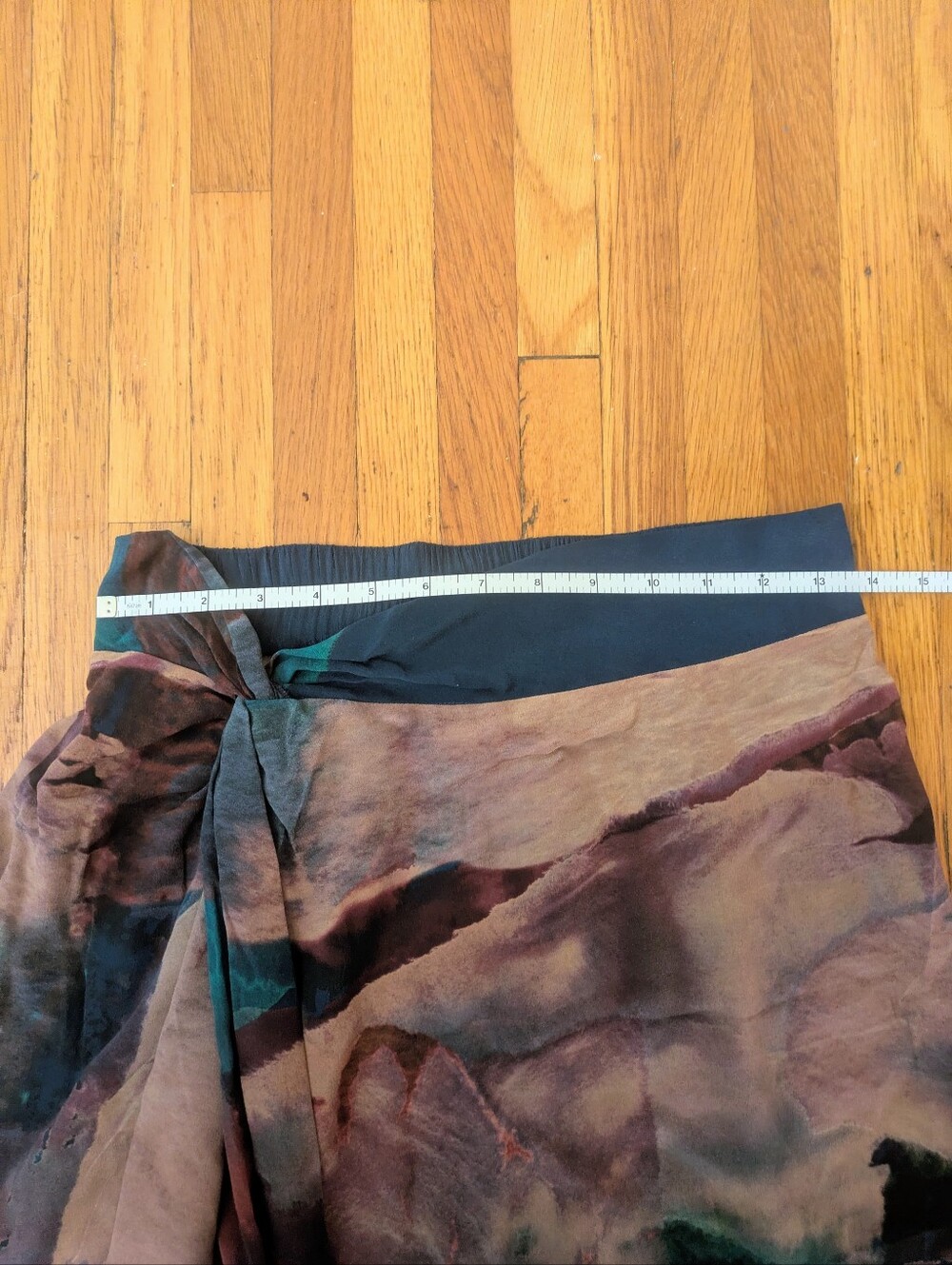 NWT Poetry Teal storm 100% silk midi skirt abstract watercolor print Size 6 - Picture 9 of 10